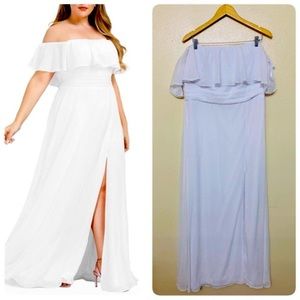 Ever-Pretty  A-Line Off Shoulder Ruffle Wedding Dress Sz 18 White says 5…